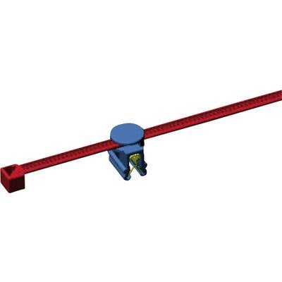 A red bar with a blue central section and a red square on the left. The blue section has a rounded top plate and golden details.