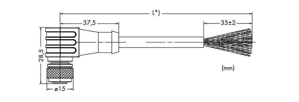 Diagram of a cylindrical brush attachment with dimensions: diameter 15 mm, height 28.5 mm, total length 72.5-74.5 mm.