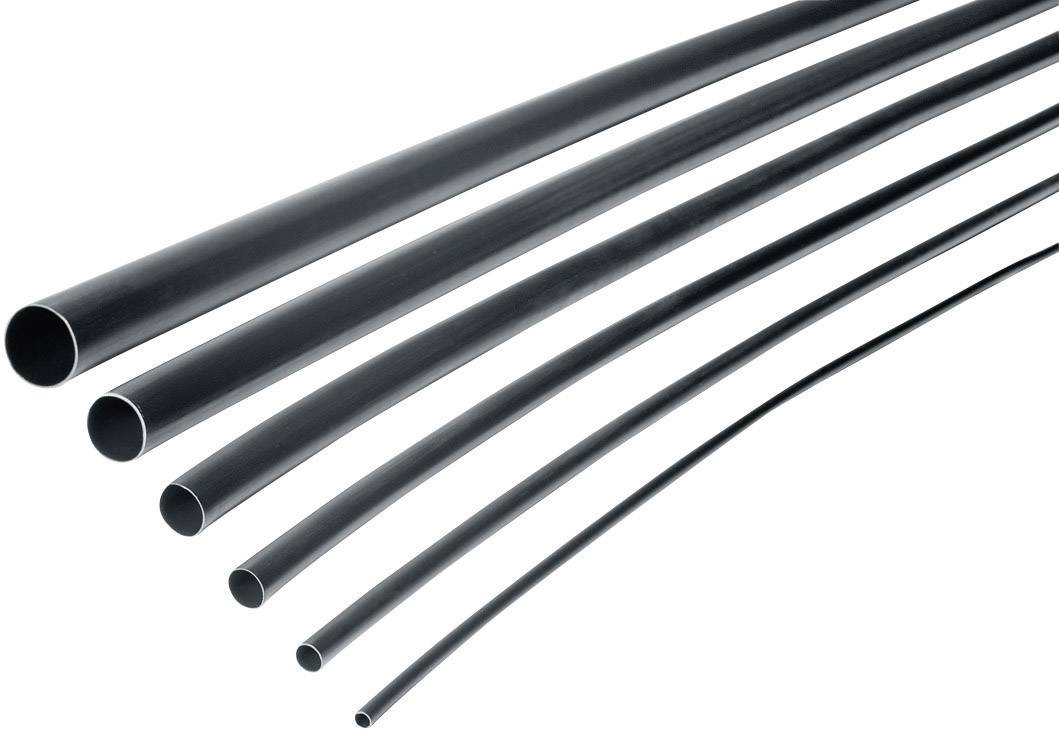 Black heat shrink tubes in various diameters, arranged from large to small, displayed on a white background.