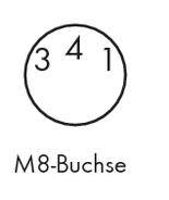 'Diagram of an M8 socket pinout with numbers 3, 4 and 1 in a circle.'