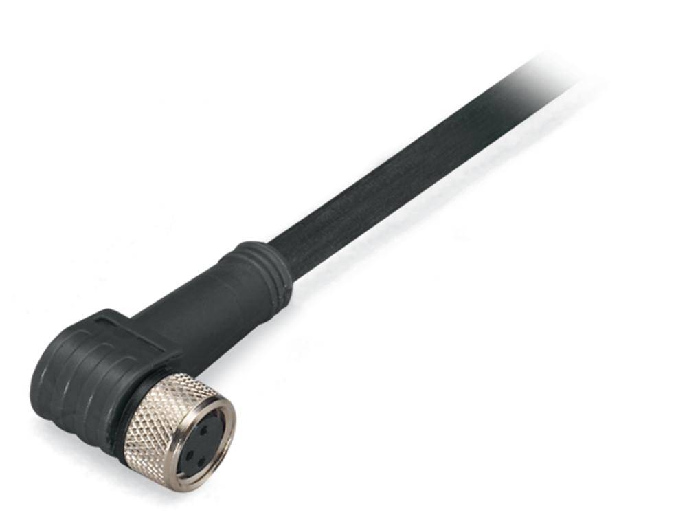 Black, curved cable with metal plug and 4-pole connector.