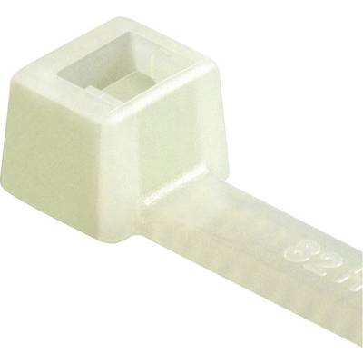Plastic cable ties, closed with a typical locking mechanism, frequently used for bundling cables and wires.
