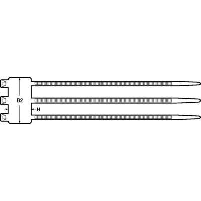Diagram of a three-tiered structure with a rectangular base body on the left, three long parallel strip elements, labelled as 'B2' and 'H'.