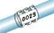 A blue pipe with a white mounting bracket marked with the number '0023'.