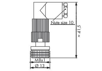 Technical drawing of a component with dimensions: height 41.5 mm, thread M8x1, diameter 13 mm, nut size 10.
