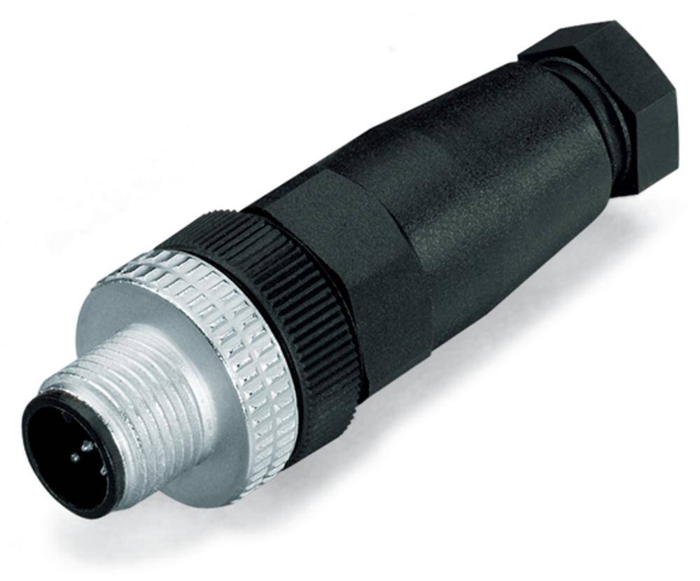 Connector with a black plastic housing and metallic threaded screw. For electrical connection in industrial applications.