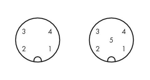 Two circles with numbers 1-4. Left circle: 2 at the top. Right circle: 5 centrally at the top. Both with a notch at the bottom.