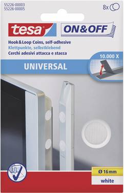 TESA On & Off 55226-03-00 Hook-and-loop stick-on dots stick-on Hook and loop pad (Ø) 16 mm White 8 Pair