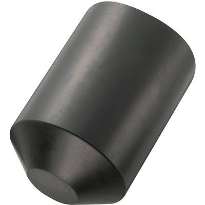 A black, cylindrical rubber stopper with a bevelled end. Ideal for sealing or protecting surfaces.