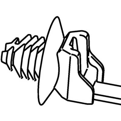 A black illustration of a screw with irregular thread and a flat head, with a mounting bracket attached to it.