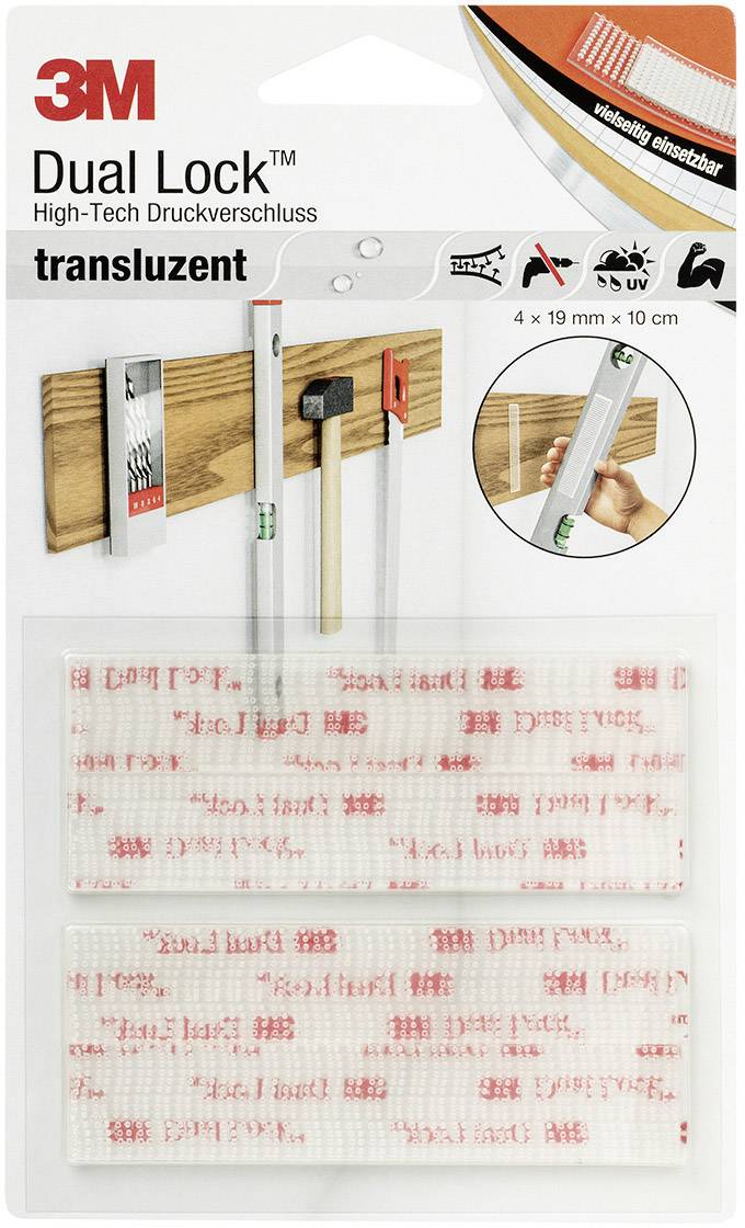 3M DL-HT Hook-and-loop tape stick-on Mushroom hooks (L x W) 100 mm x 19 mm Transparent 4 pc(s)