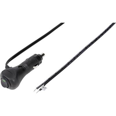 Car cigarette lighter socket with cable and open end for powering electrical devices in vehicles.