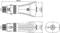 Technical drawing of a screw cap sketch. Views from above, side and bottom with dimensions in millimetres.