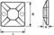 Technical drawing of a square cable tie base with dimensions: L, W, and H. Shows front and side view.