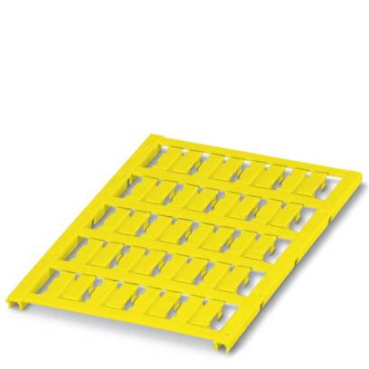 Yellow plastic pallet with rectangular openings, angled backwards. Suitable for storage or transportation of goods.