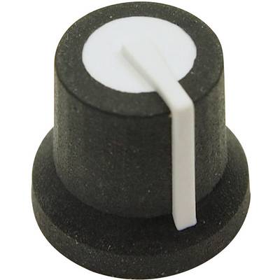 Black and white cylindrical rotary knob, typically used for electronic devices to control volume or settings.