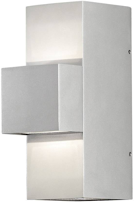 A silver wall light with a simple, modern design. Light radiates upwards and downwards, suitable for indoor or outdoor use.