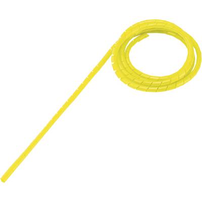 A coiled, yellow cable management sleeve designed for neat bundling and protection of cables.