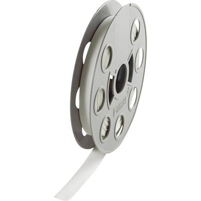 A film reel with white tape partially unwound. The reel has several circular openings and a central axis.