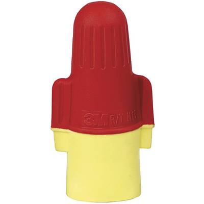 A red and yellow plastic twist connector, typically used to securely connect electrical wires.
