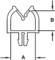 Technical drawing of a profile cross-section with marked dimensions: 'A' as the width of the base profile, 'B' as the height of the upper structure.