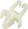 White plastic cable clips for securing or fastening cables and wires; U-shaped opening for versatile applications.