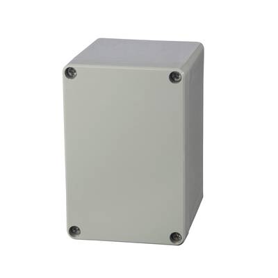 A rectangular, grey electronics enclosure with four screws at the corners.