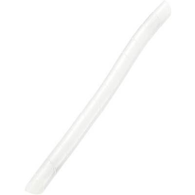 A white, flexible plastic pipe showing a curved path.