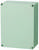 A rectangular green metal enclosure with rounded corners and four visible screws at the corners of the front panel.