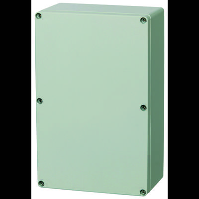Rectangular grey enclosure with rounded corners and six visible screws on the front face.