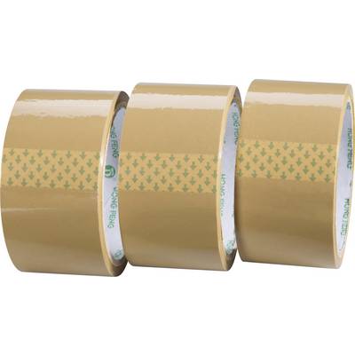 Three rolls of brown adhesive tape laid side by side, with an arrow pattern on the inner strip of each roll.