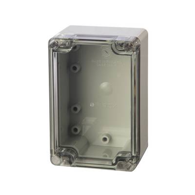 Small, transparent enclosure box with multiple screw holes, suitable for electronic installations or protection of components.