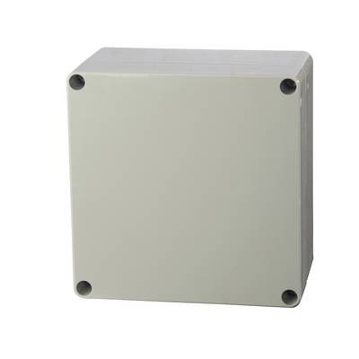 Rectangular, grey enclosure with rounded corners, suitable for electronics; screws at the corners for mounting.<br><br>Note: This translation is already in British English and does not require significant changes.