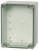 A rectangular, transparent enclosure with rounded corners, likely intended for electronic components or connections.