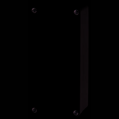 A rectangular, light green plastic casing with rounded corners and four screws in each corner for mounting purposes.