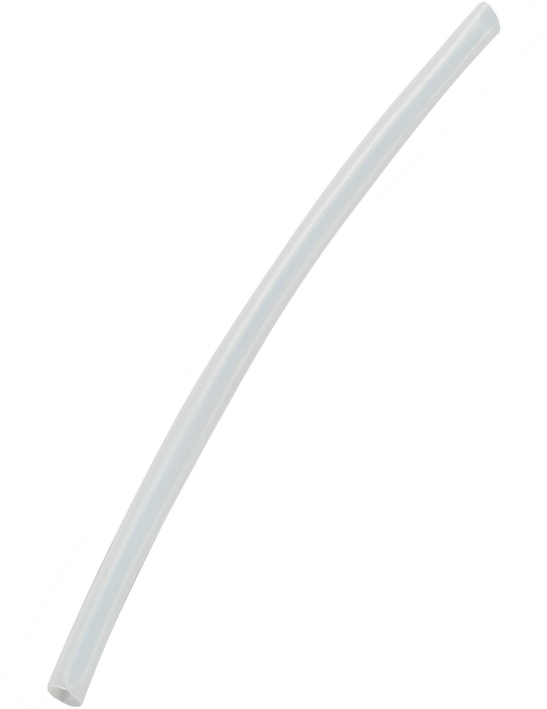 A transparent plastic tube segment, slightly curved, against a white background.