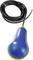 Blue float switch with a long cable, used for water level control in tanks or containers.