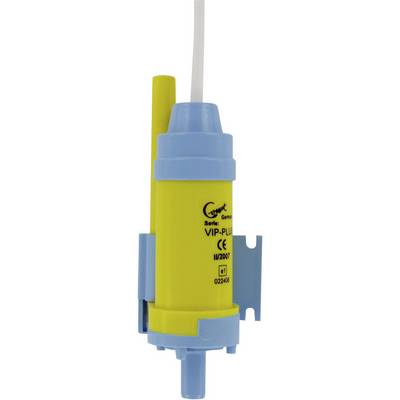 'Yellow electric pump with blue head and VIP-PLUS inscription. Suitable for industrial applications. Cable connected at the top.'