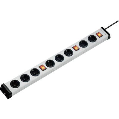 A white eight-socket extension lead with individual power switches.