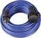 A coiled blue extension lead with an EU plug and socket, suitable for outdoor use.