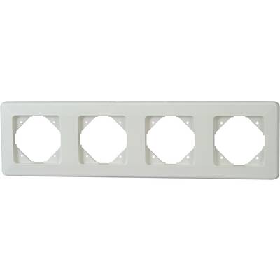 Four white, rectangular frames, each with a square cut-out, suitable for the installation of switches or sockets.