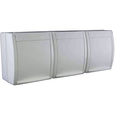 Three white wall switches side by side, suitable for interior electrical installations, with a minimalist, rounded form.