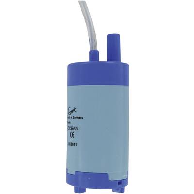 Electric submersible pump in a blue housing with cable and connection port.