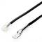 A black cable with an RJ-11 plug on one end and a metallic connector with a screw hole on the other end.