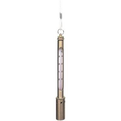Thermometer in a metallic casing, used for measuring temperature, with a scale ranging from -30 to 50 degrees Celsius.