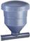 A blue, cylindrical container with a wide cap and a narrow pipe at the bottom, evidently a water treatment device.
