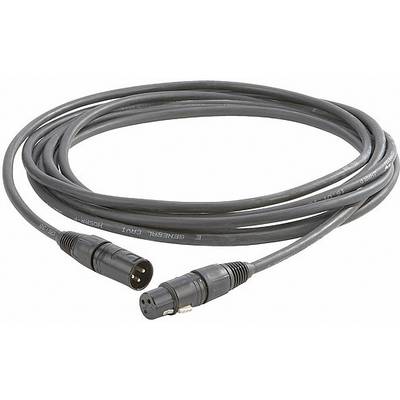 A long, black XLR cable with a male and female connector, used for audio and stage equipment.
