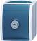 A blue socket with a protective cover and silver key lock, designed to secure electrical connections in damp environments.