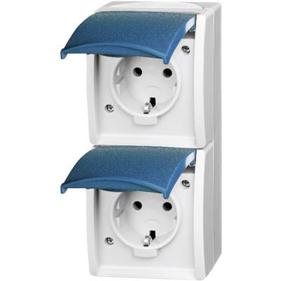 Image of Busch-Jaeger 20-02 EW-53 Wet room switch product range Two gang socket Ocean (surface-mount) Blue-green