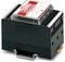 'Black Phoenix Contact MODUTRAB MRS 8861S protective module with red labelling shield on the top and DIN rail mounting.'